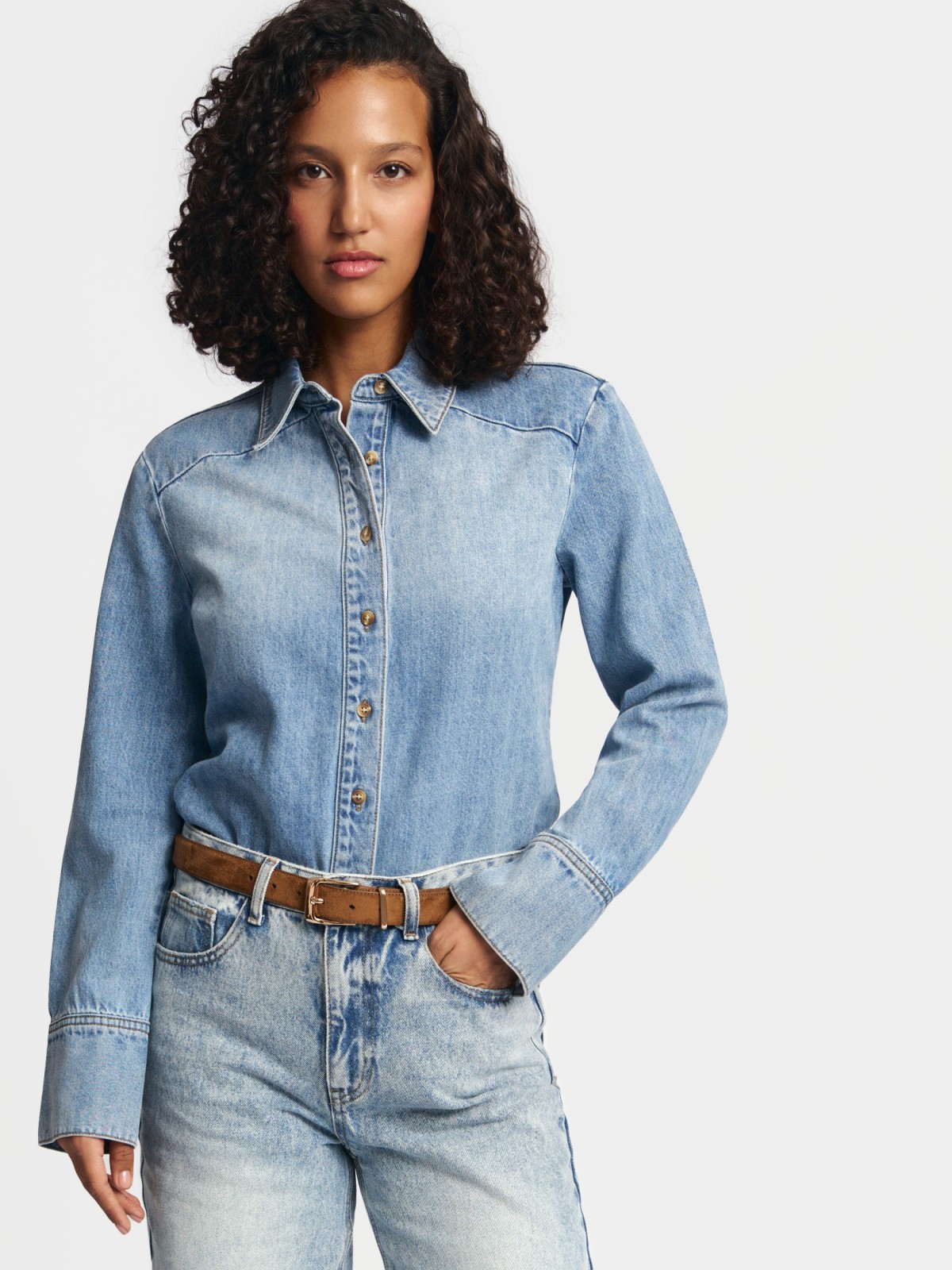 Джинсовая куртка-рубашка из хлопка