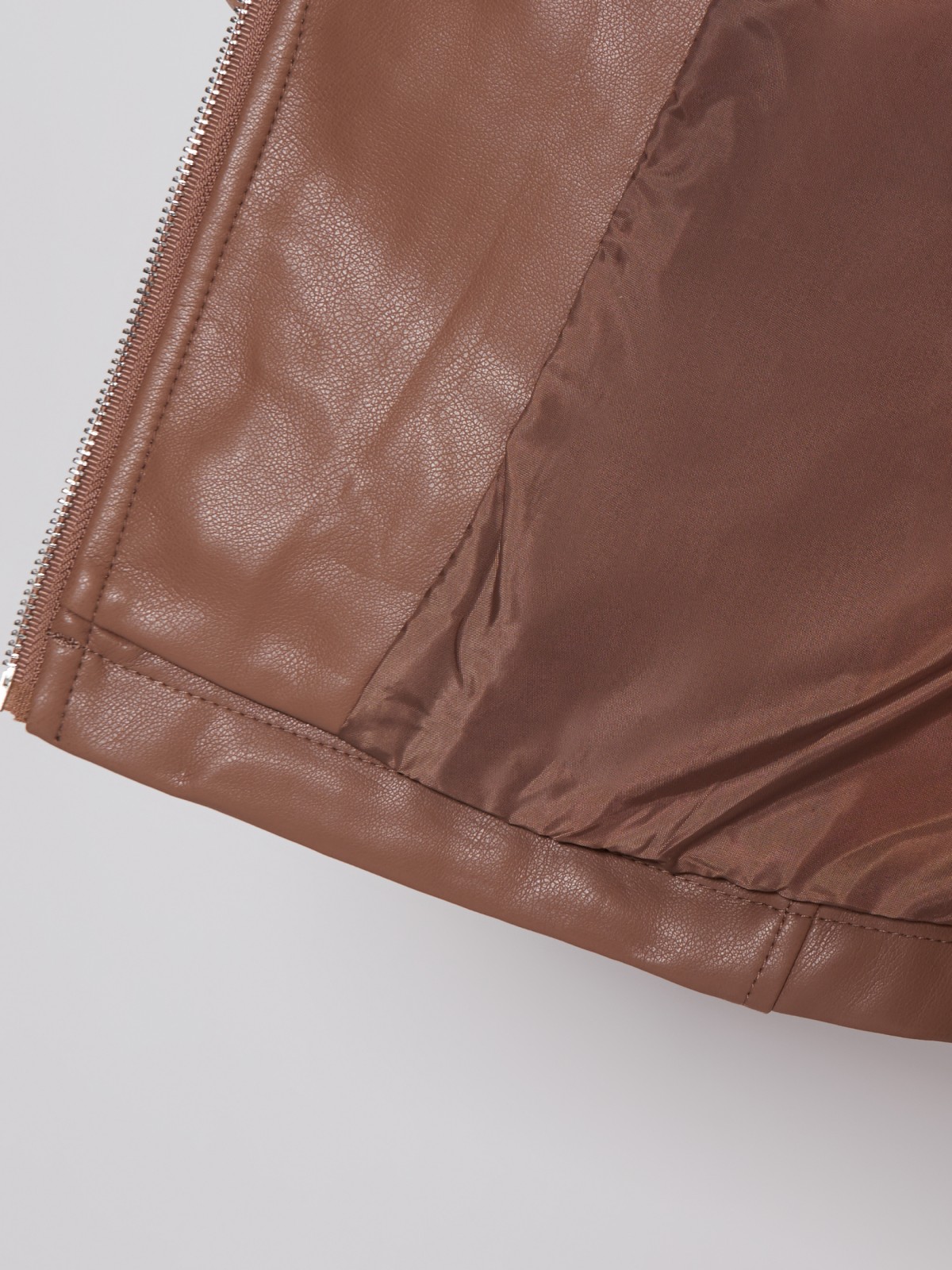 Кожаная куртка-косуха zolla 023215602054, цвет коричневый, размер XS - фото 6