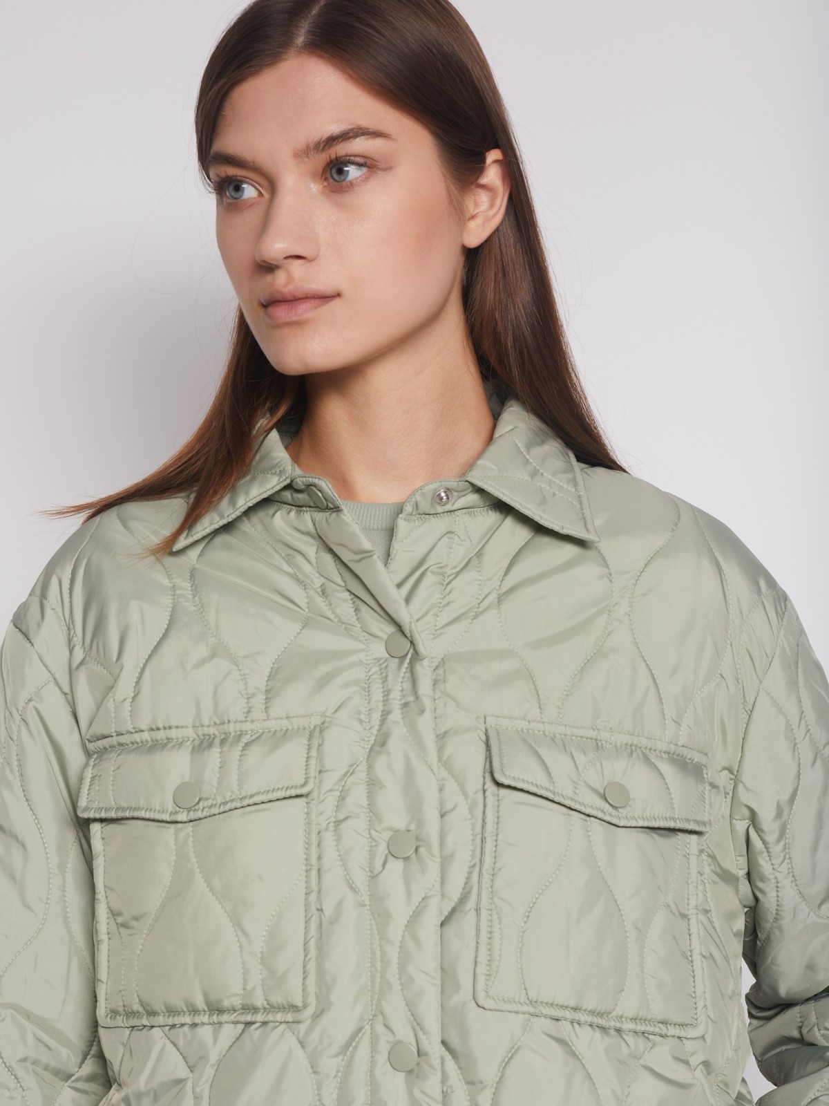 Стёганая куртка-рубашка с поясом zolla 022335102184, цвет мятный, размер XS - фото 4