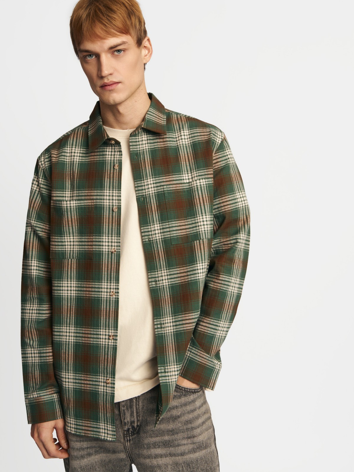 Рубашка из хлопка с длинным рукавом и узором в клетку