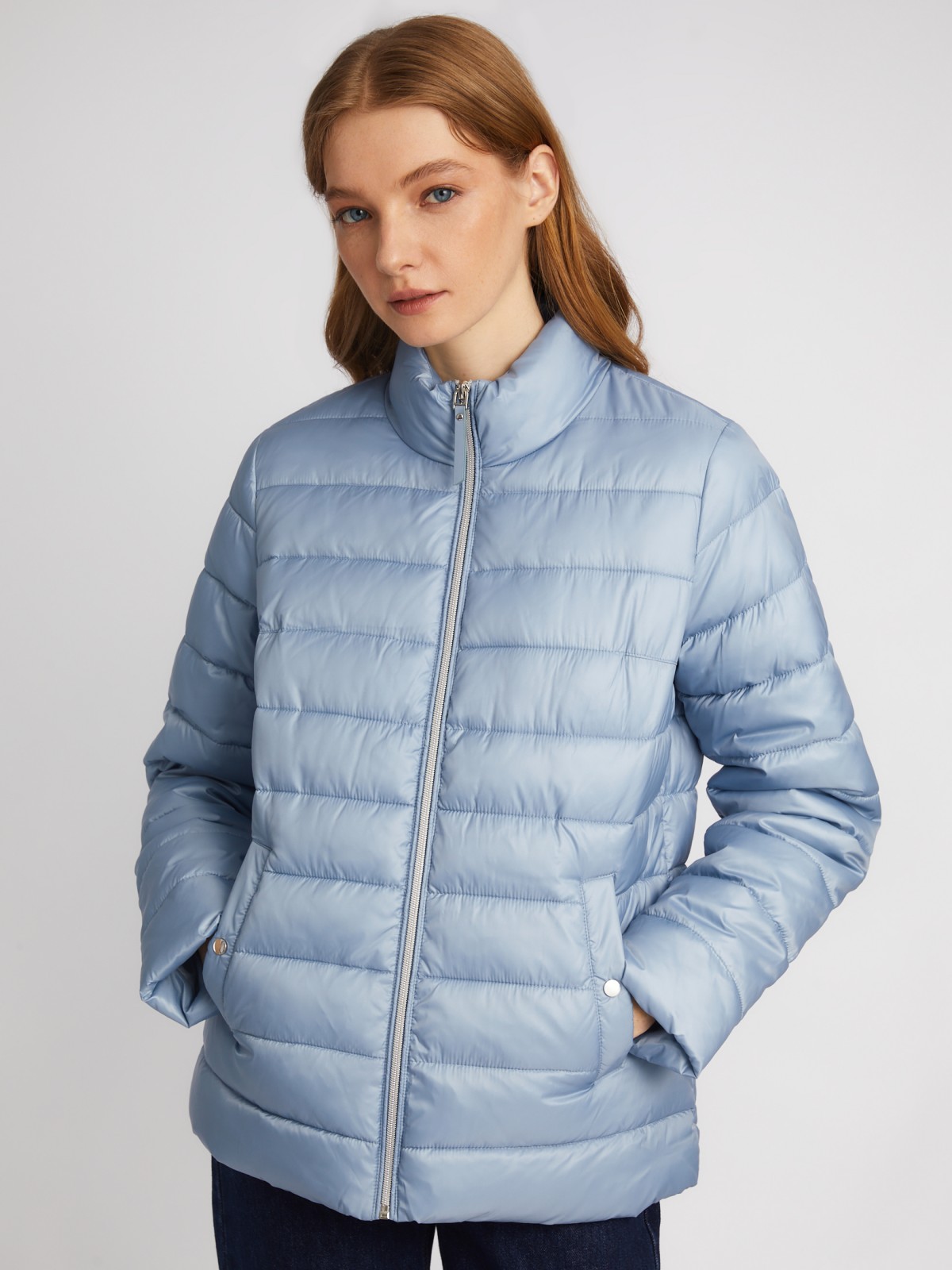 Утеплённая короткая куртка на молнии с воротником zolla 024135112154, цвет голубой, размер S - фото 3