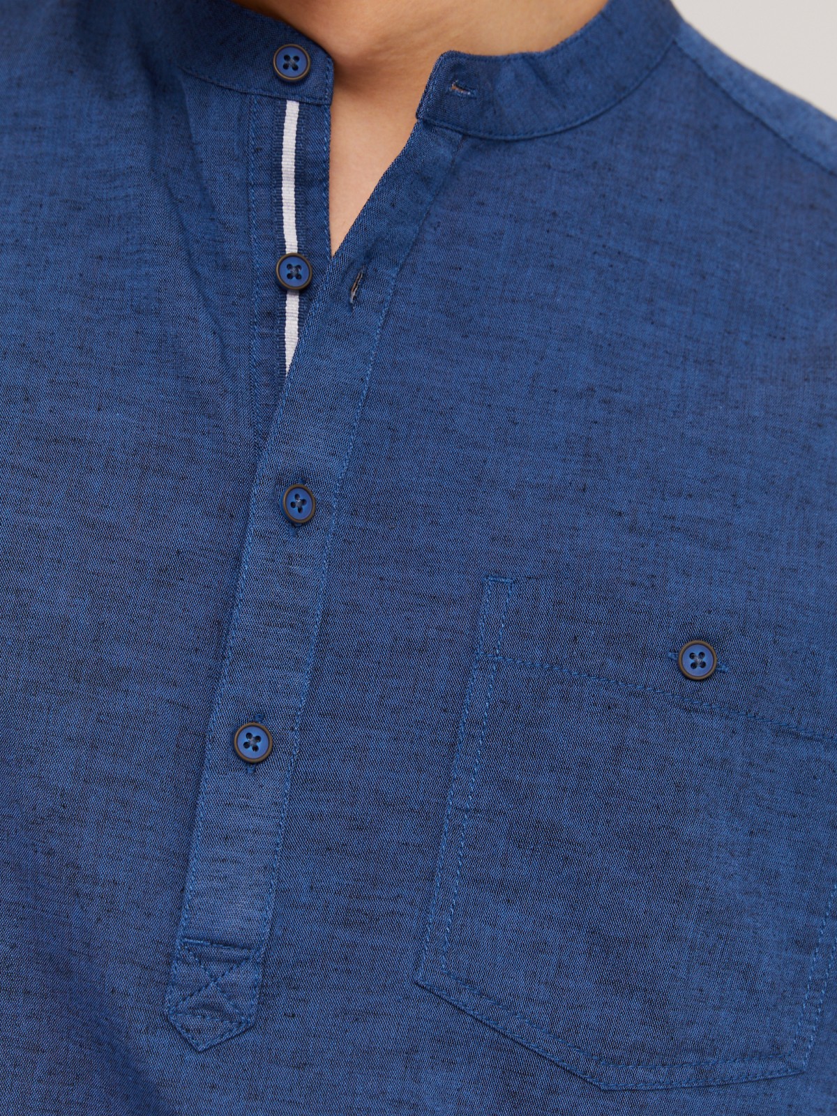 Льняная рубашка с коротким рукавом zolla 014242262013, цвет голубой, размер M - фото 4