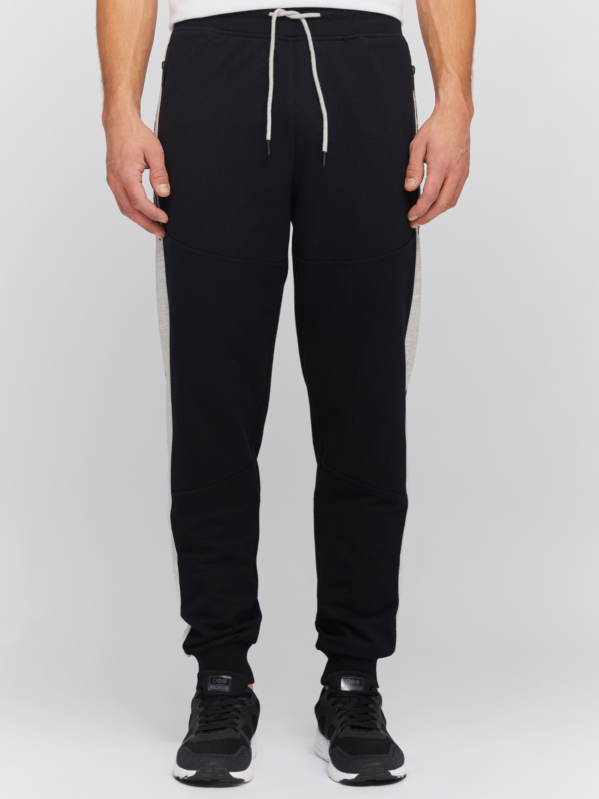 Трикотажные брюки-джоггеры с лампасами zolla 014137660061, цвет черный, размер S - фото 2