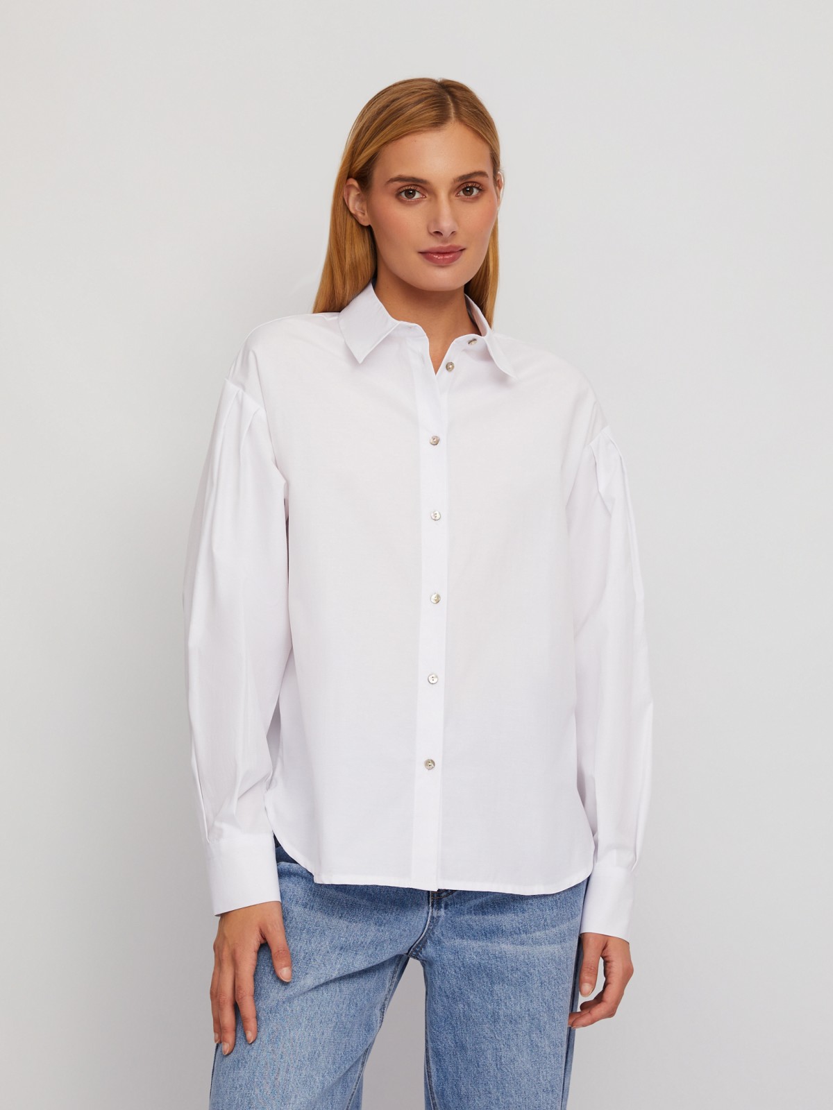 Рубашка оверсайз с акцентными объёмными рукавами zolla 024111159161, цвет белый, размер XXS - фото 3