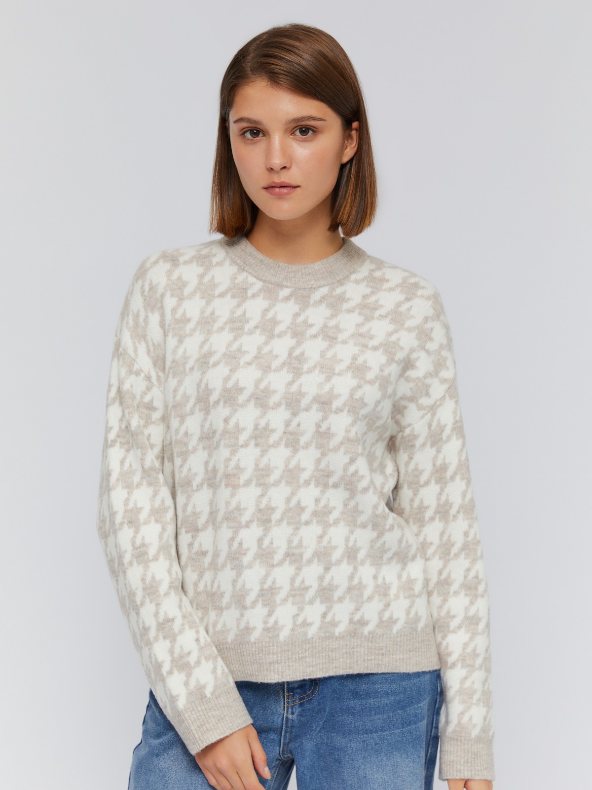 Вязаный джемпер расслабленного фасона с узором в клетку