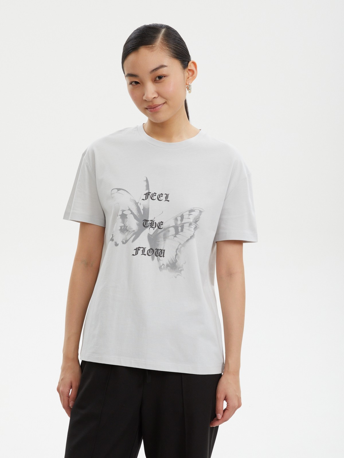 Футболка из хлопка с принтом и надписью