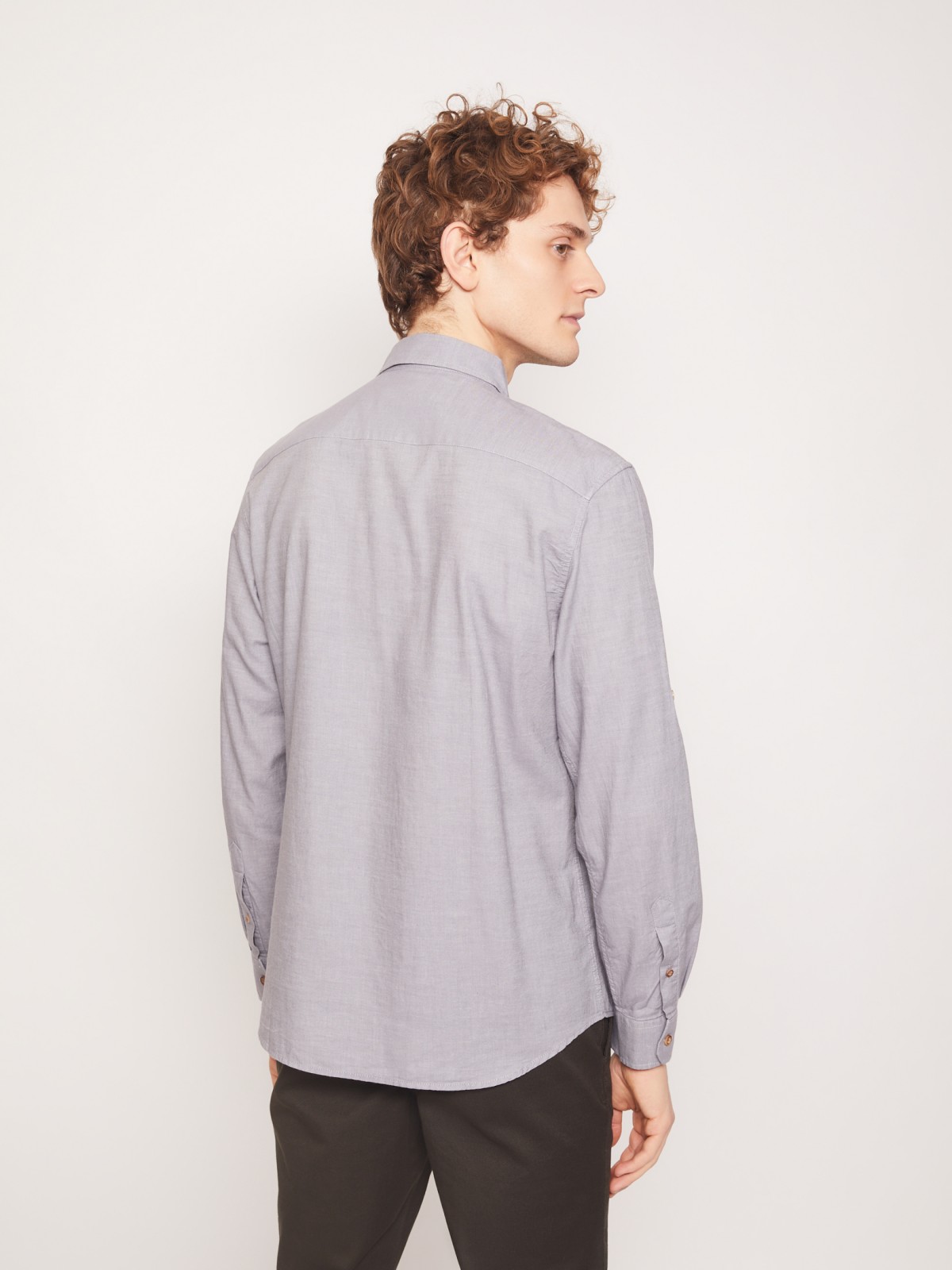 Хлопковая рубашка с накладными карманами zolla 211312162043, цвет серый, размер S - фото 6