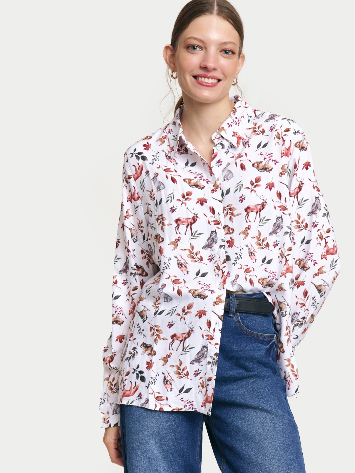 Рубашка из вискозы с лесным принтом