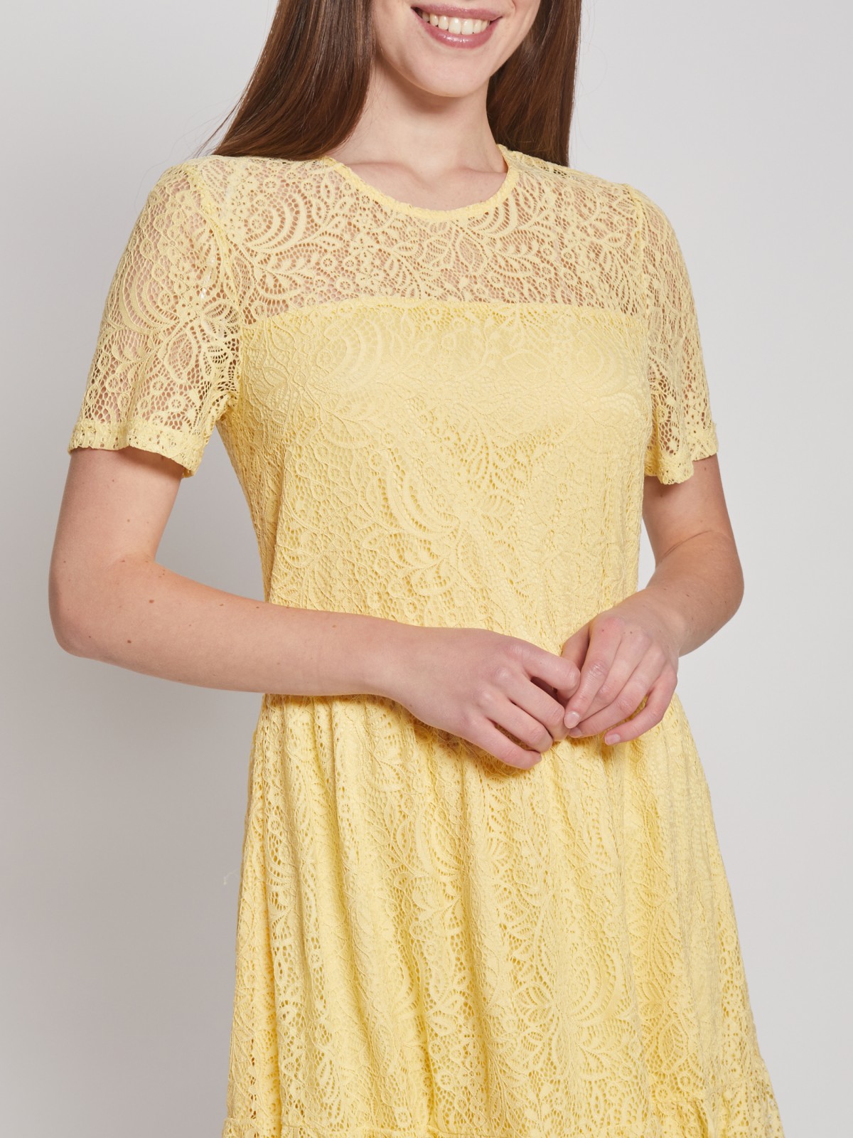Кружевное платье с коротким рукавом zolla 02223829F293, цвет светло-желтый, размер XS - фото 3