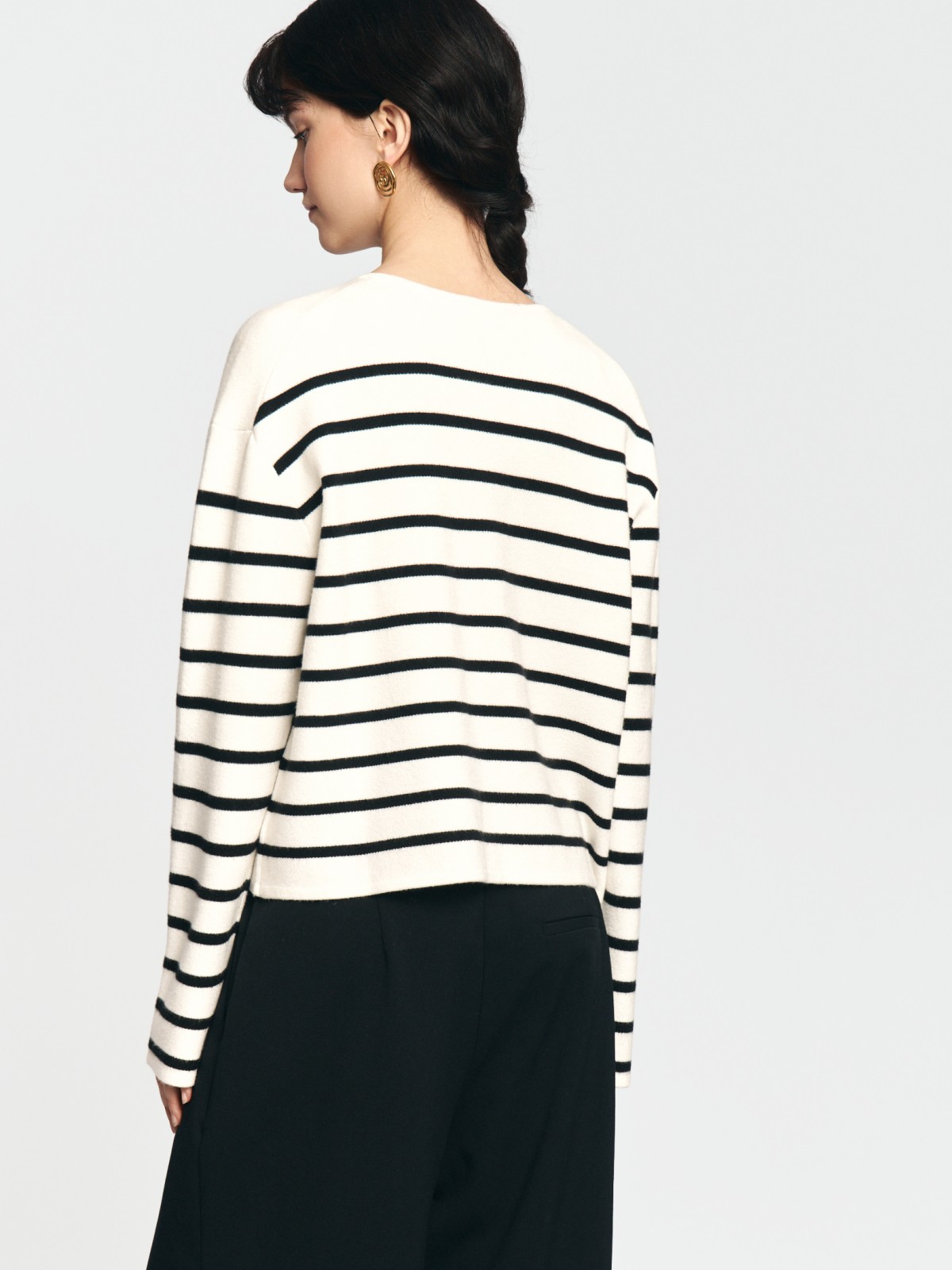 Короткий кардиган-жакет в полоску на пуговицах