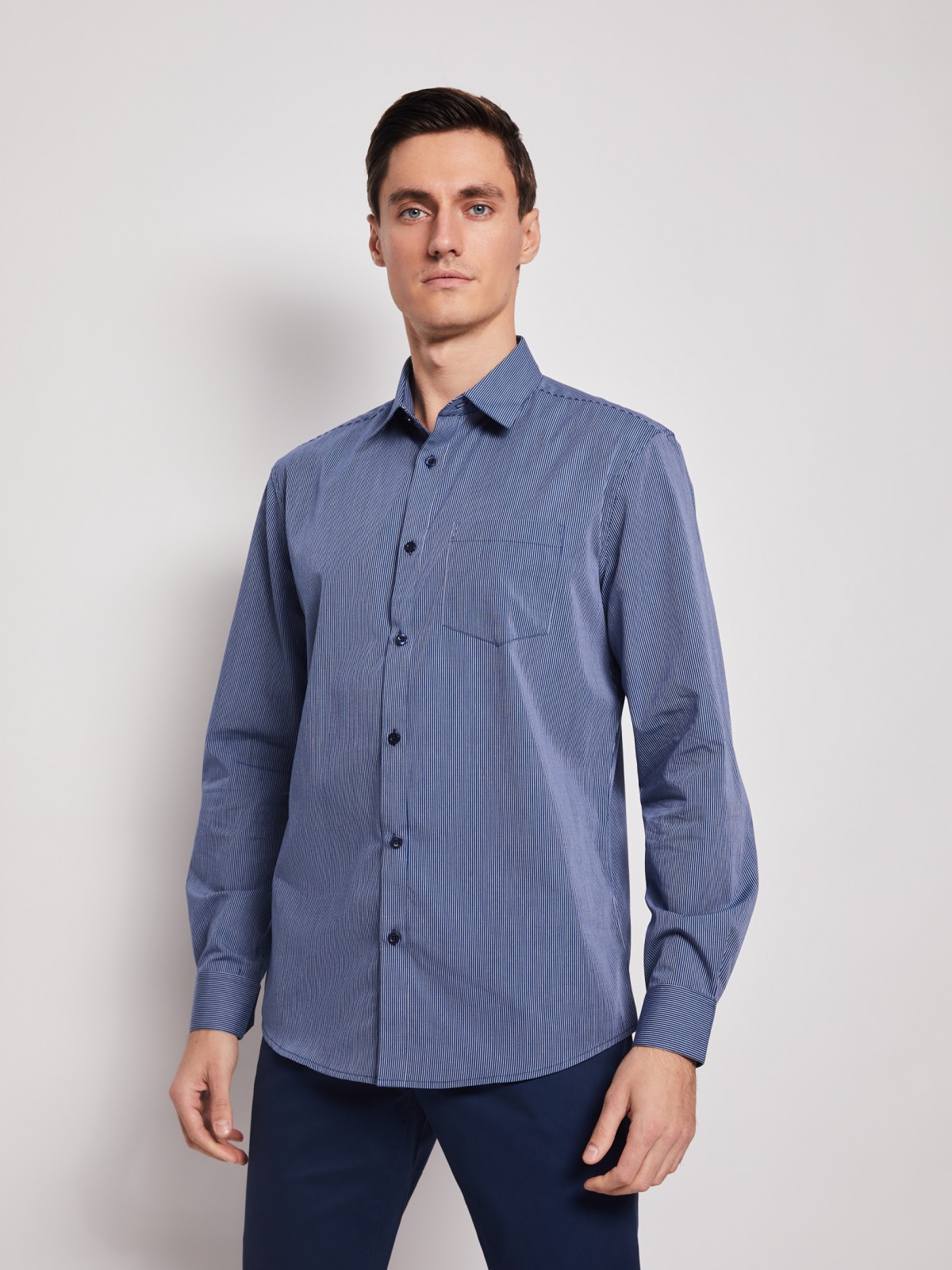 Рубашка в полоску с длинным рукавом zolla 012112159042, цвет голубой, размер M - фото 4