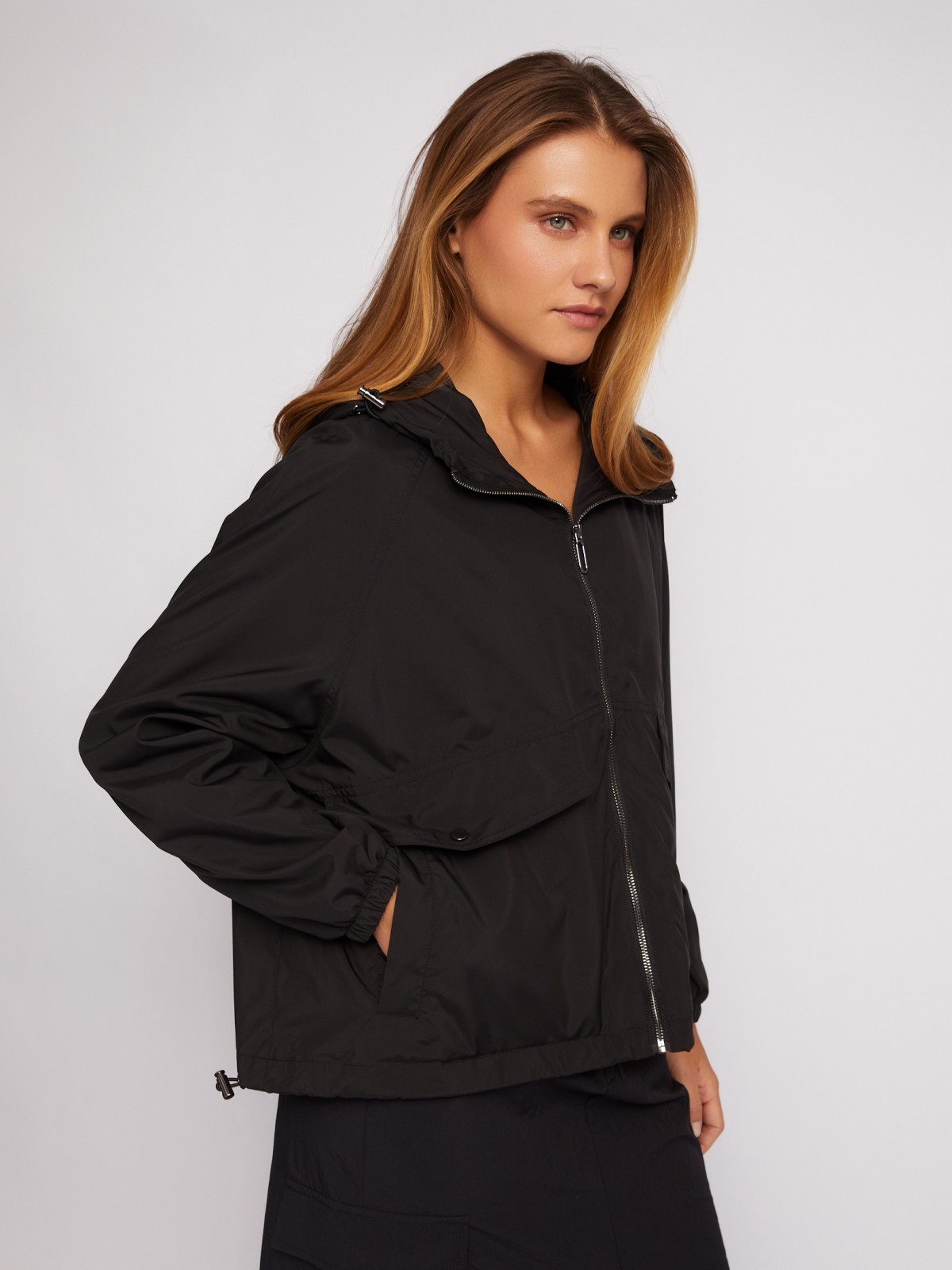 Куртка-ветровка с капюшоном в спортивном стиле zolla 024215612024, цвет черный, размер XS - фото 3