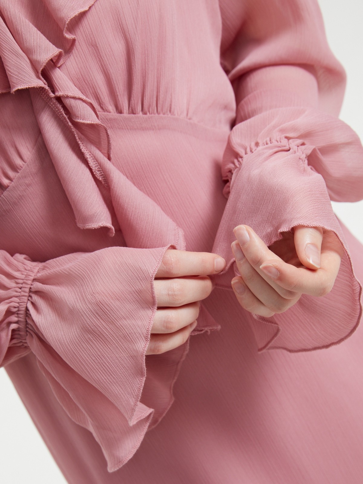 Платье мини из шифона с воланами