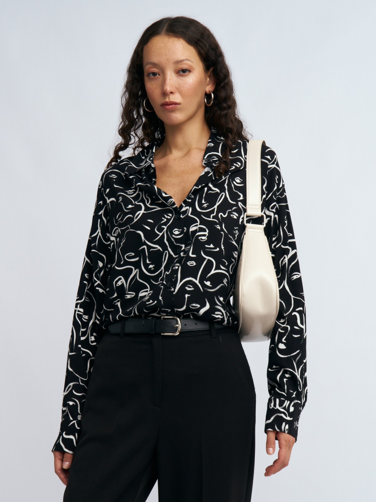 Рубашка оверсайз силуэта из вискозы с принтом