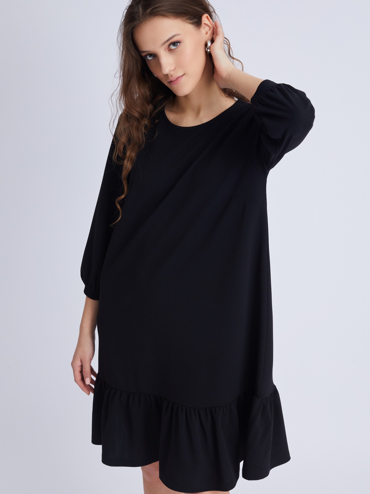 Платье А-силуэта длины мини с воланом zolla 02333819F203, цвет черный, размер S - фото 1