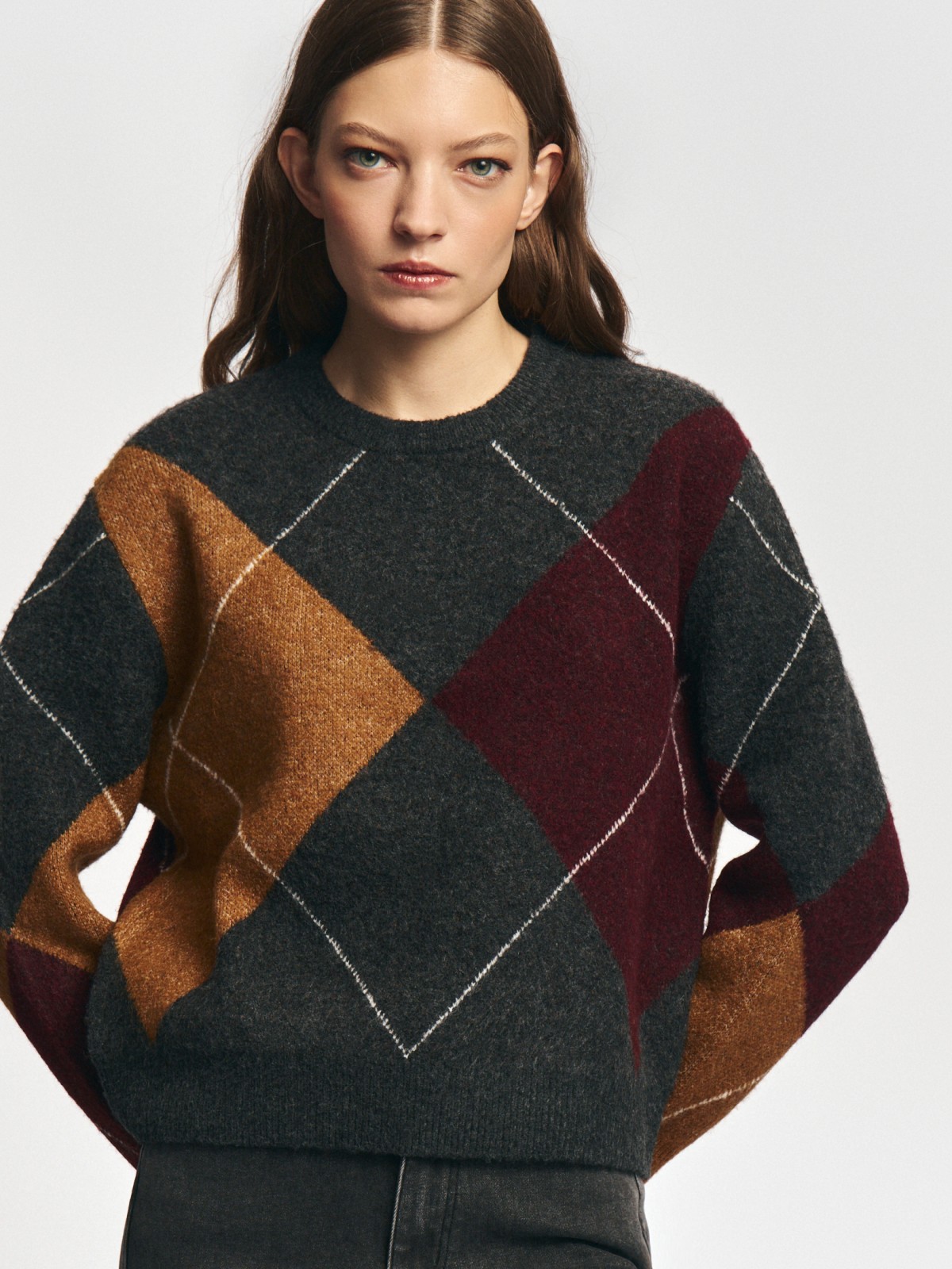 Вязаный джемпер с узором в ромб