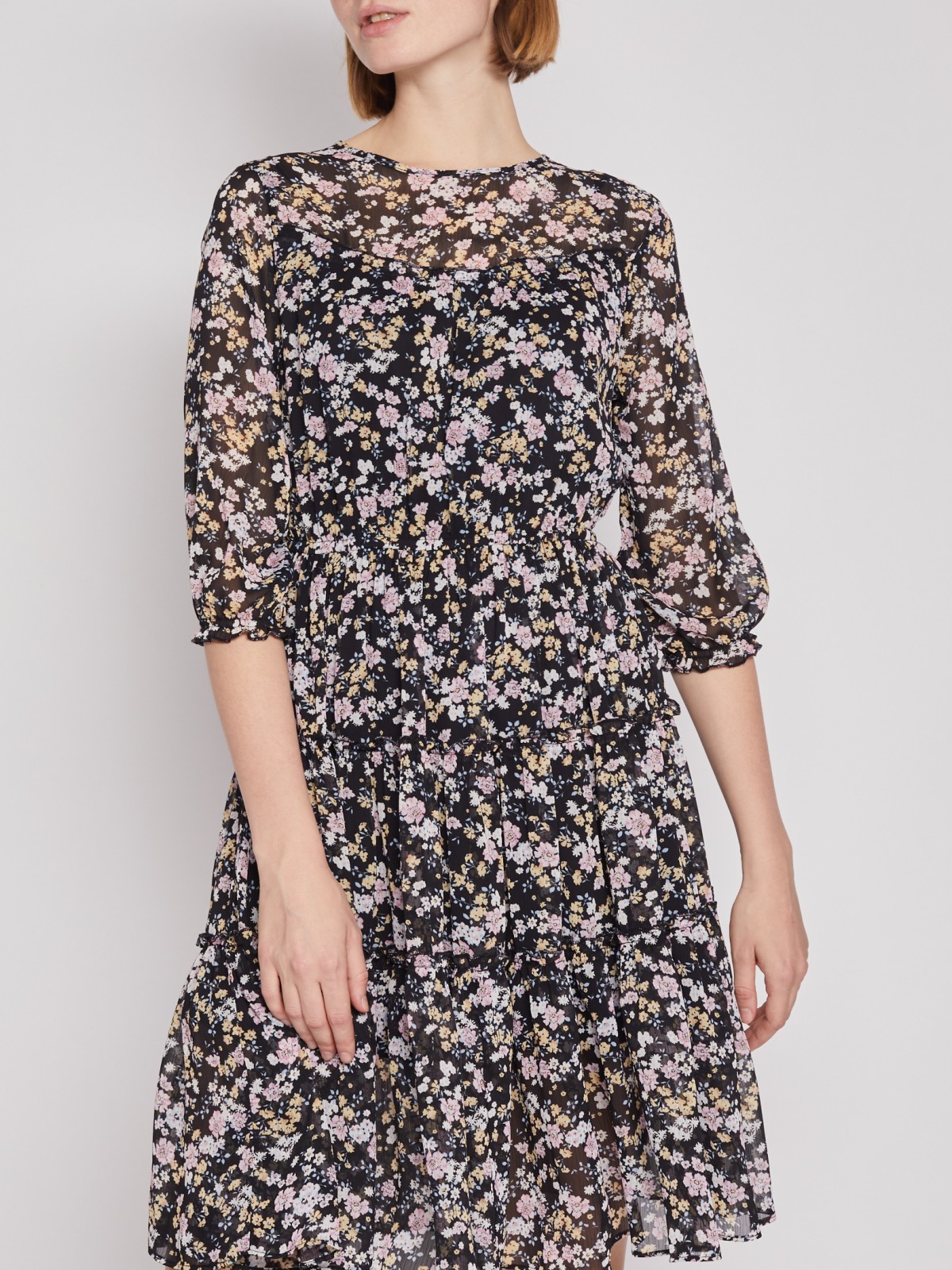 Шифоновое платье с цветочным принтом zolla 222138262263, размер XS - фото 3