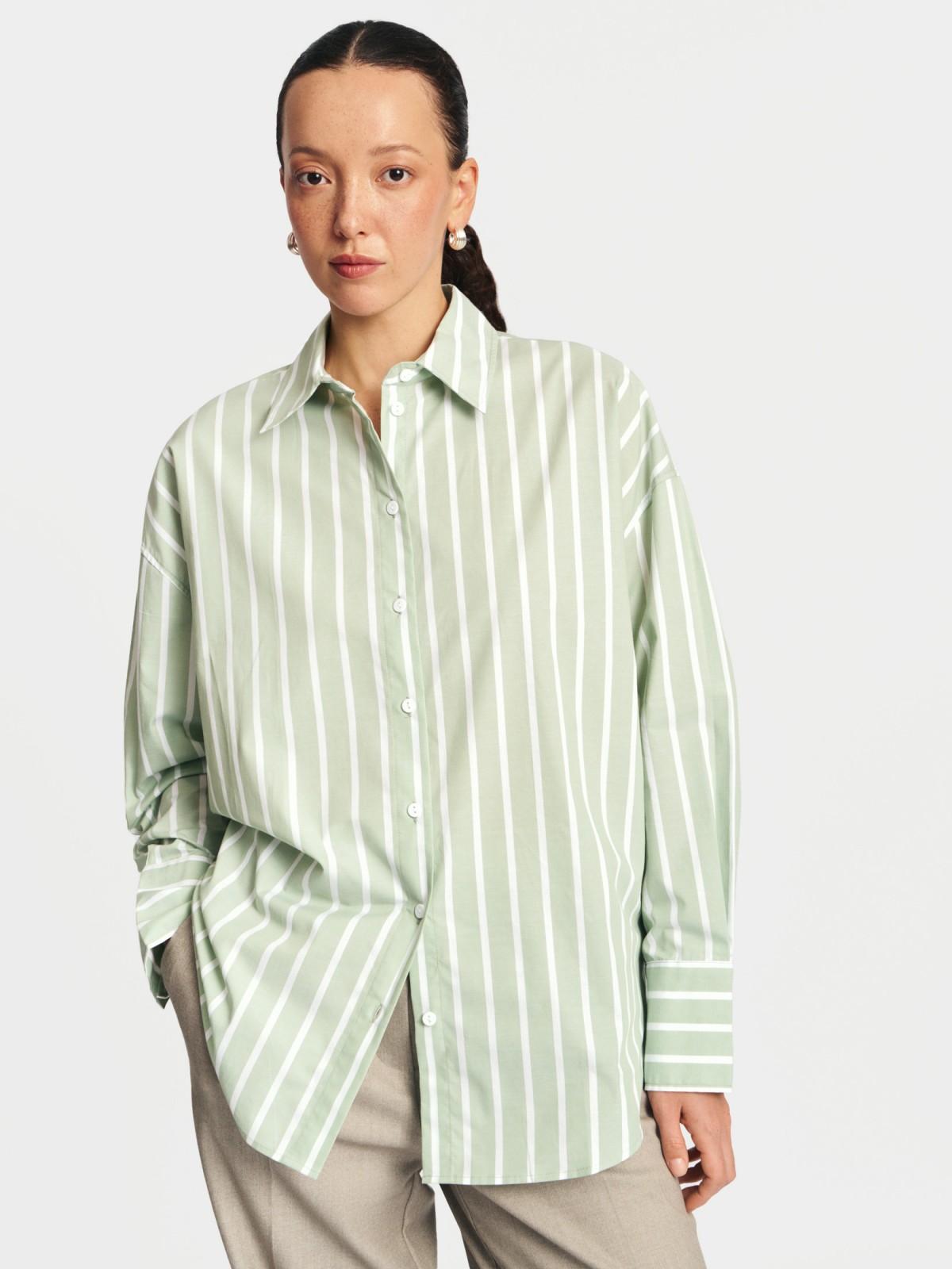 Рубашка оверсайз из хлопка в полоску