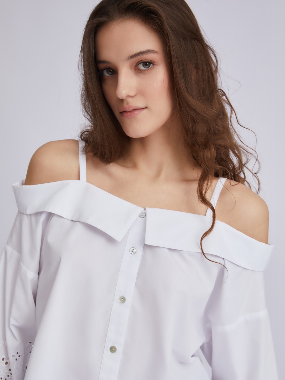Блуза-топ драпированная из шелка и сетки с открытыми плечами