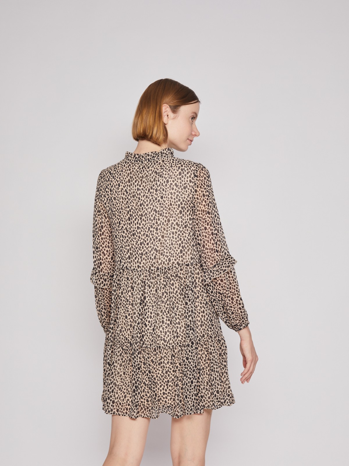 Шифоновое платье с леопардовым принтом zolla 022138262313, цвет бежевый, размер XS - фото 6