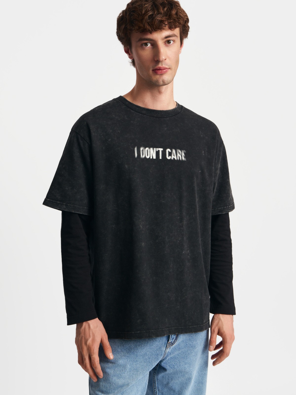 Лонгслив из хлопка с имитацией футболки