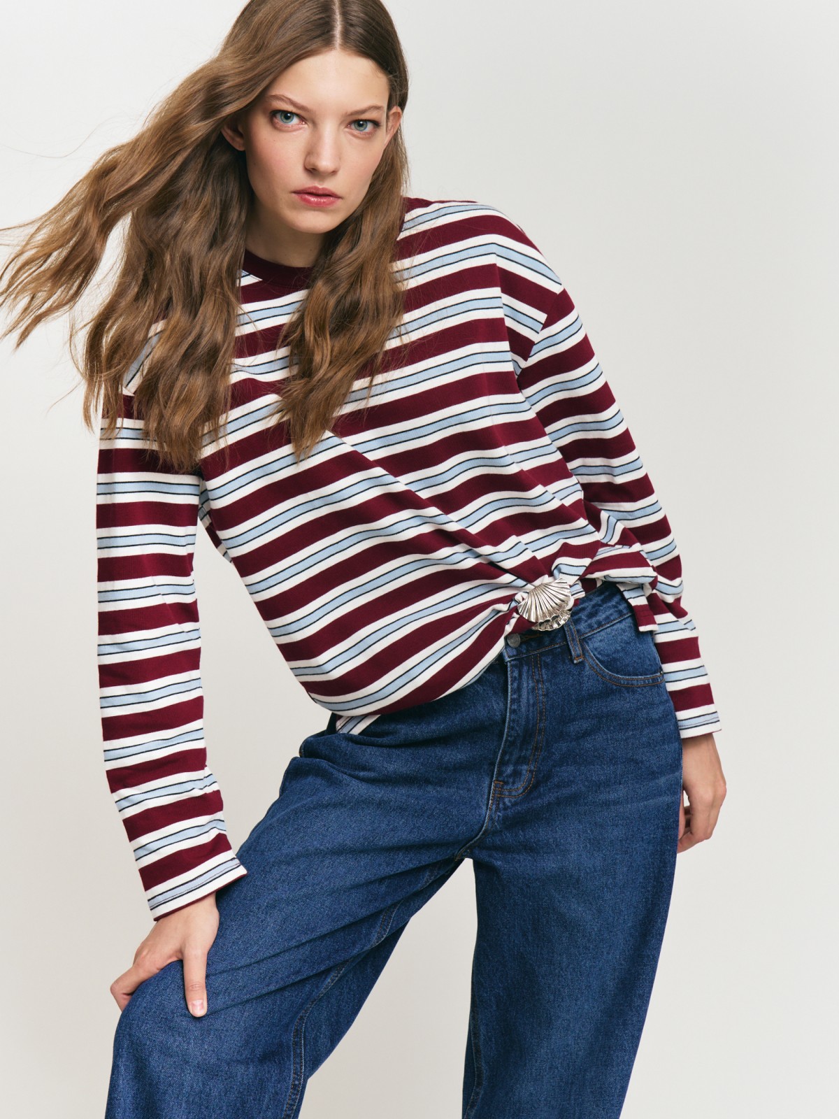 Лонгслив оверсайз из хлопка в полоску