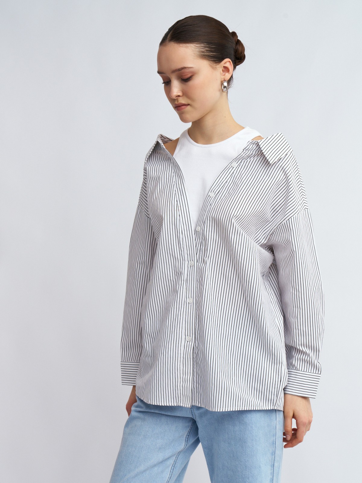 Комбинированная блузка-рубашка с вшитым топом