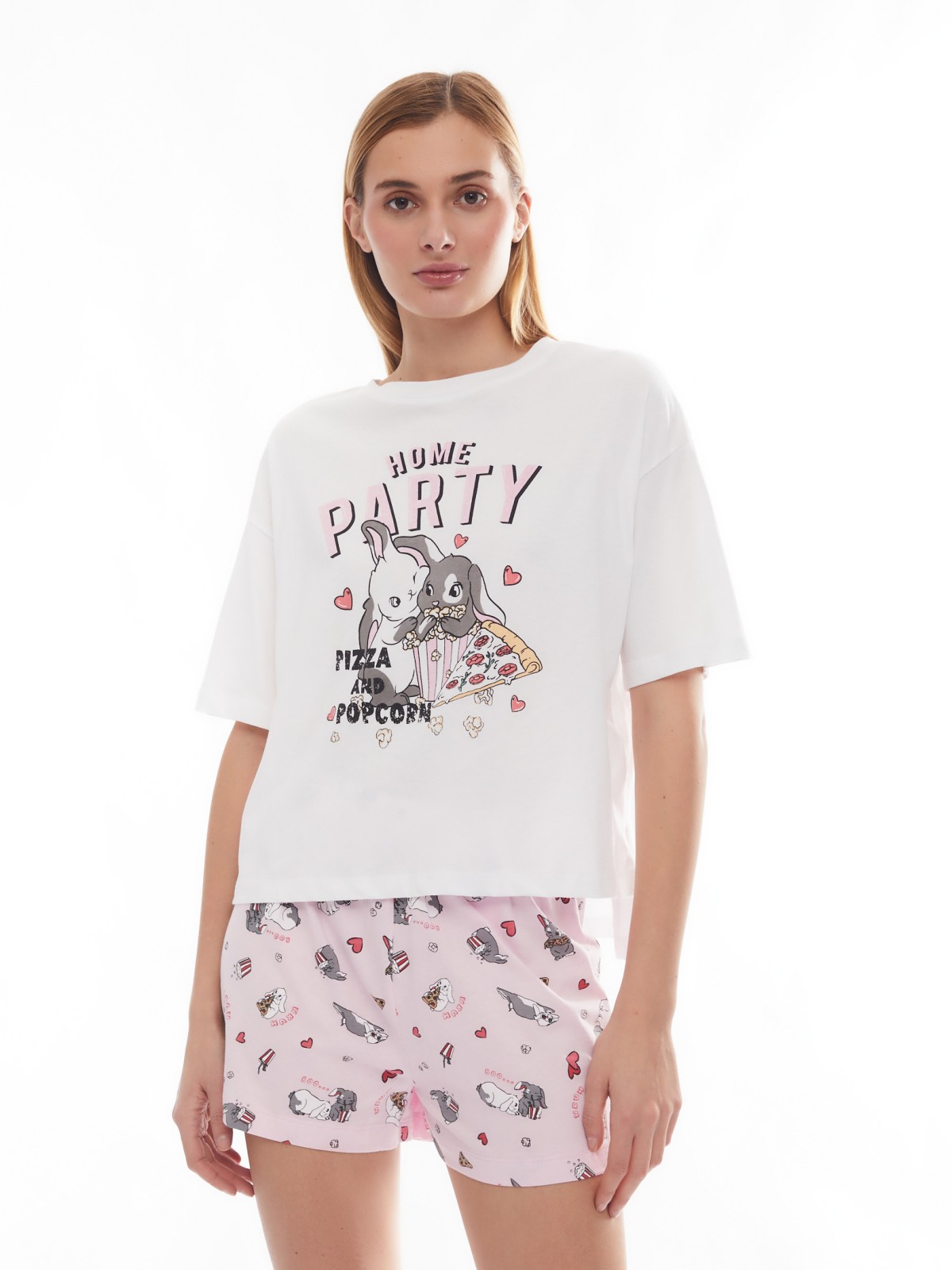 Домашний пижамный комплект из хлопка (футболка и шорты)