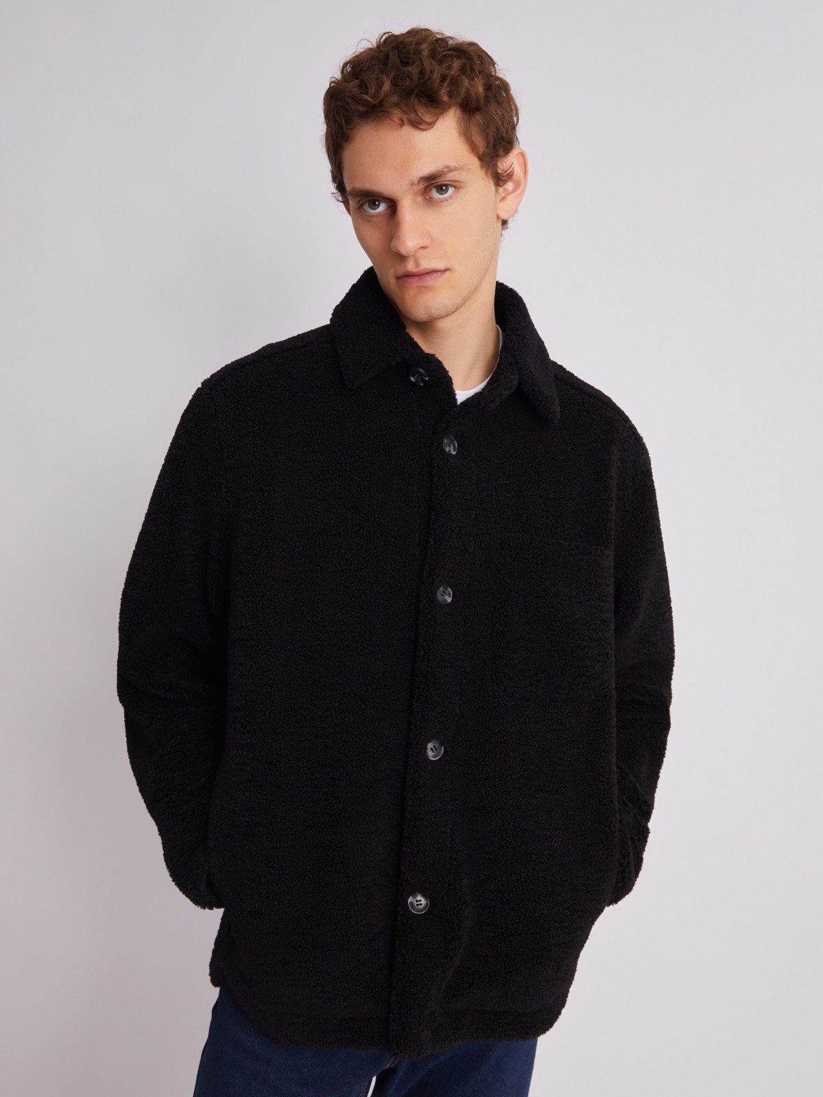 Куртка-рубашка из экомеха "тедди" на пуговицах