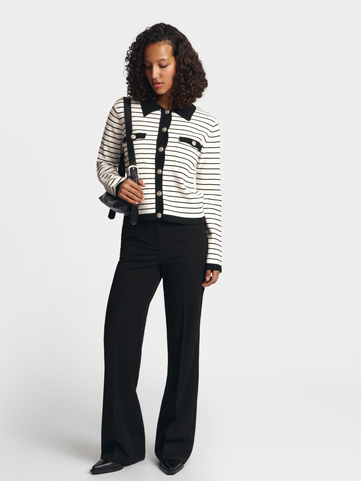 Кардиган-жакет в полоску на пуговицах