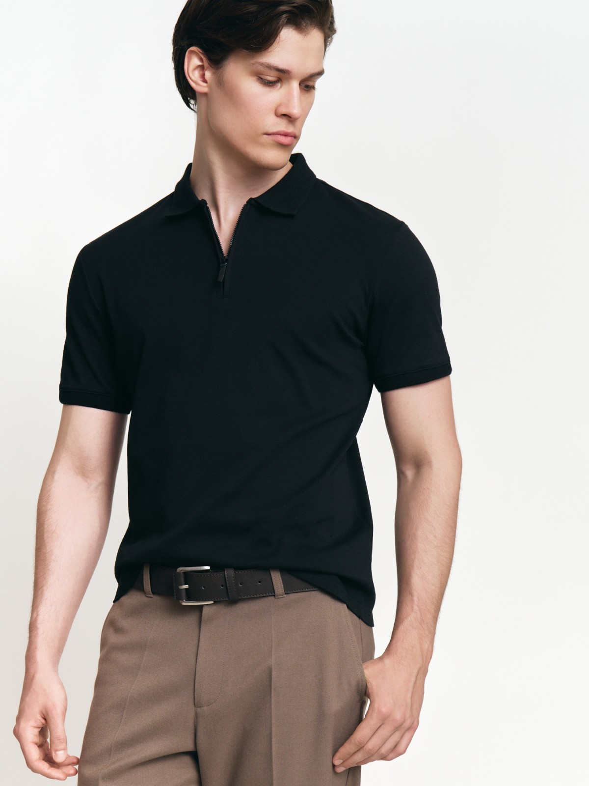 Футболка поло из хлопка на молнии