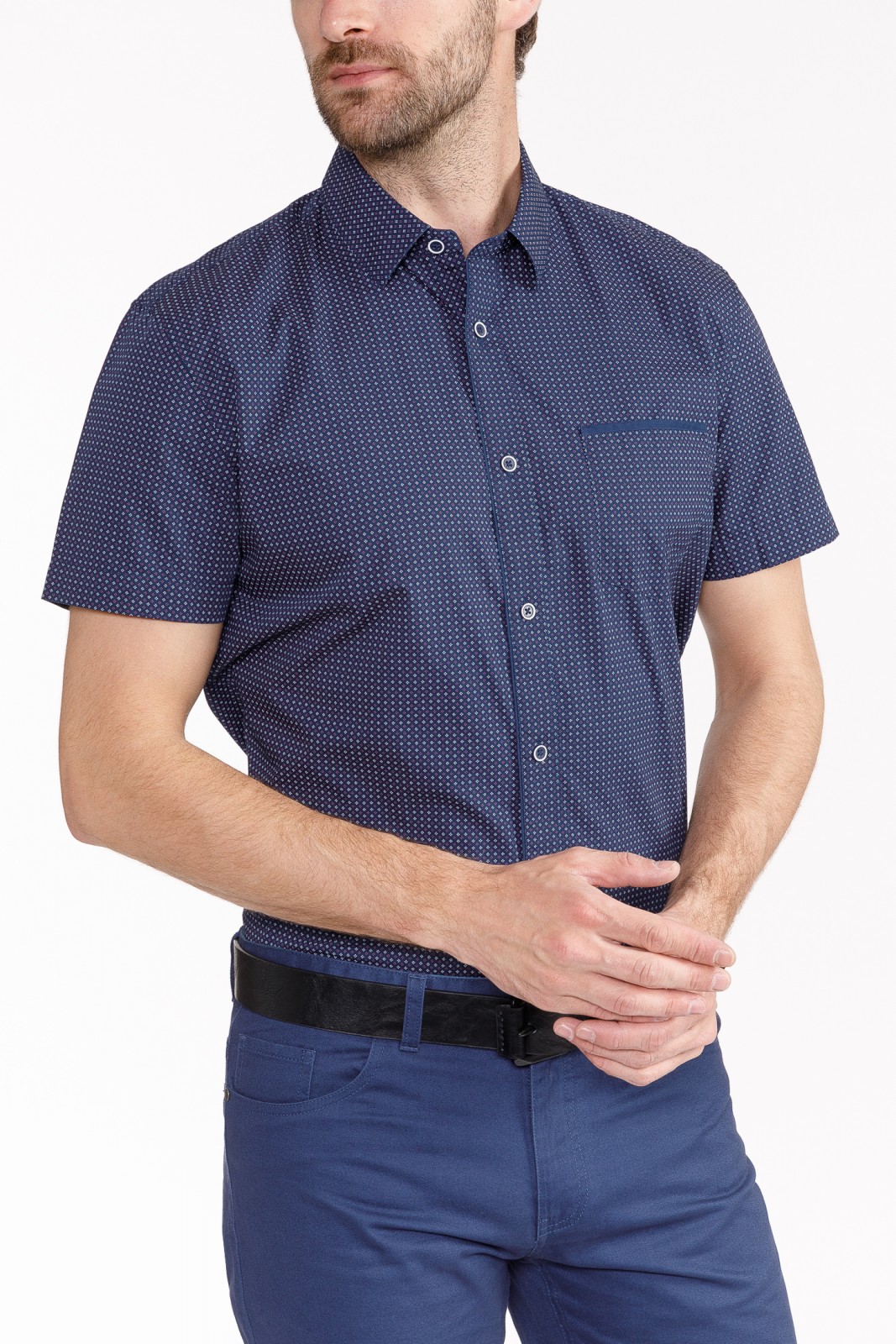 Рубашка с  короткими рукавами zolla 010242259163, цвет темно-синий, размер S