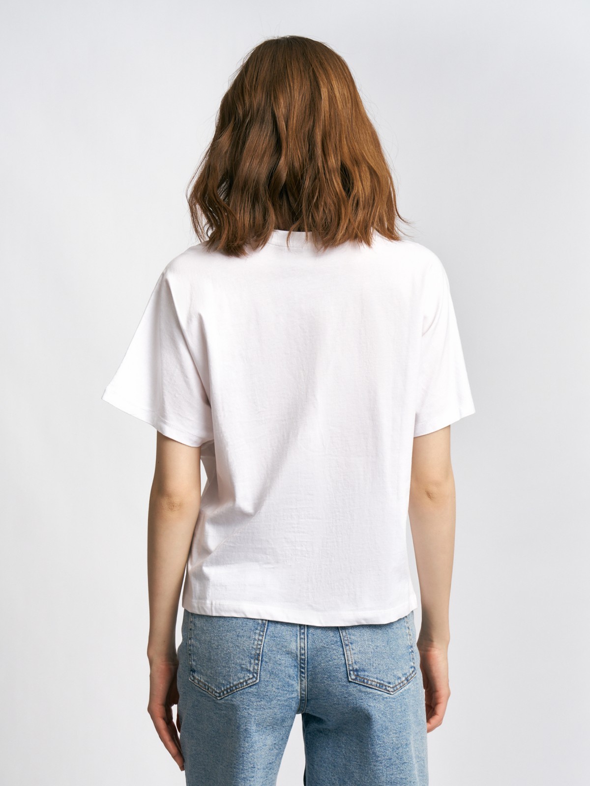 Футболка из хлопка без принта с коротким рукавом