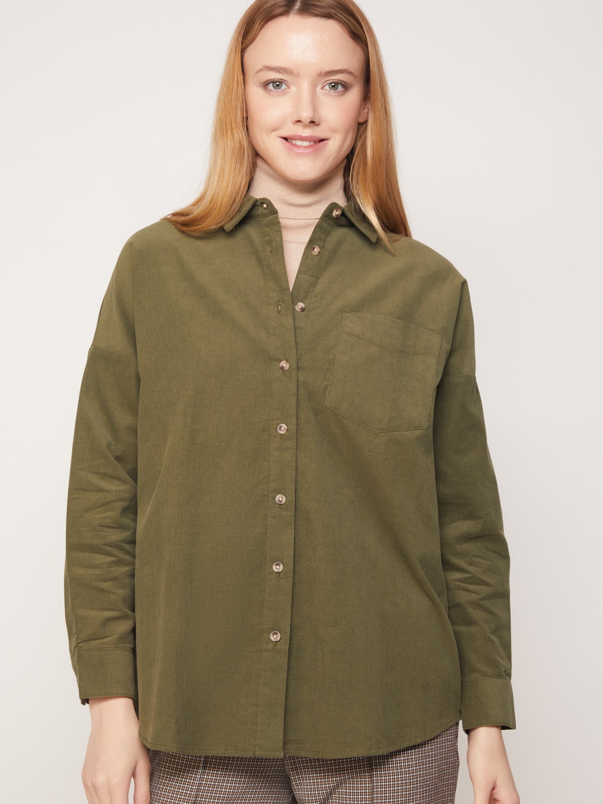 Вельветовая блузка-рубашка с длинным рукавом zolla 221331159113, цвет хаки, размер XXS - фото 2