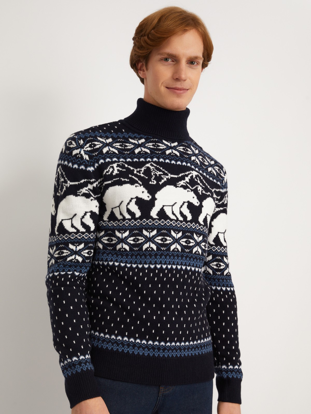 Вязаный свитер из акрила со скандинавским узором zolla 013446123053, цвет синий, размер XXL - фото 5