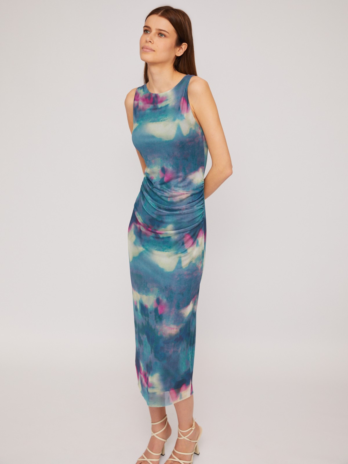 Платье без рукавов из сетки с принтом Soft Focus