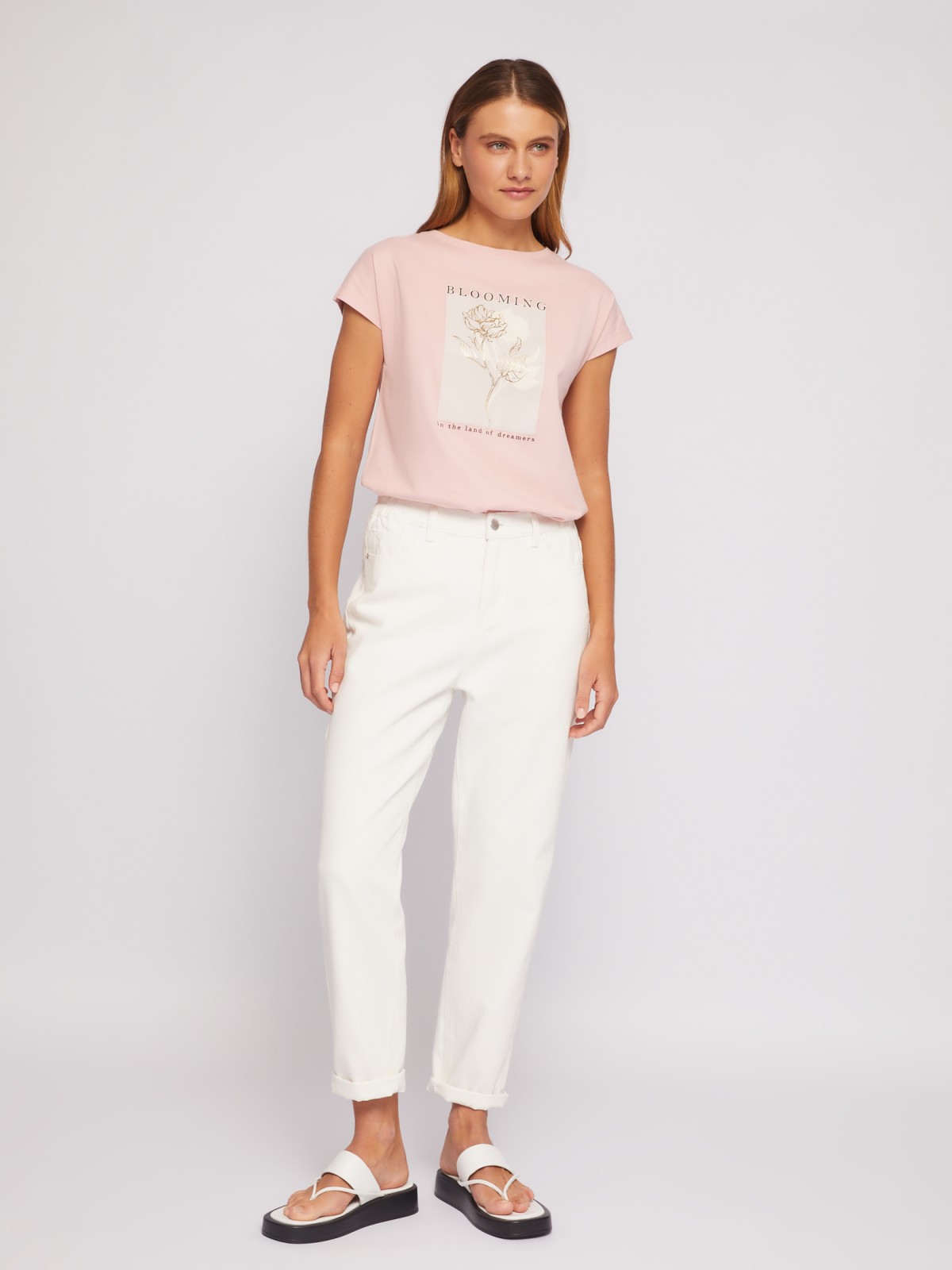 Футболка из хлопка с коротким рукавом и принтом