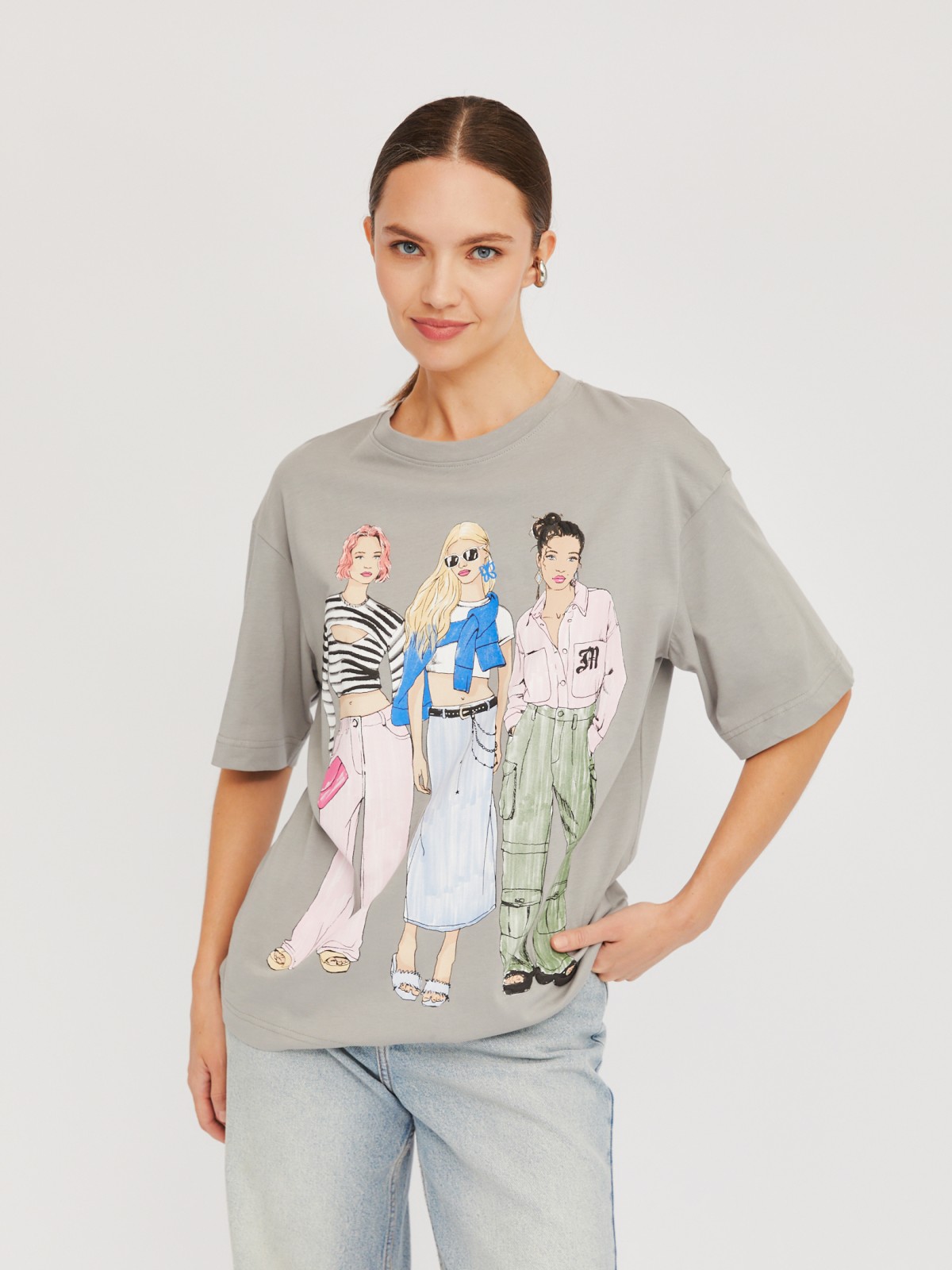 Футболка из хлопка с коротким рукавом и принтом