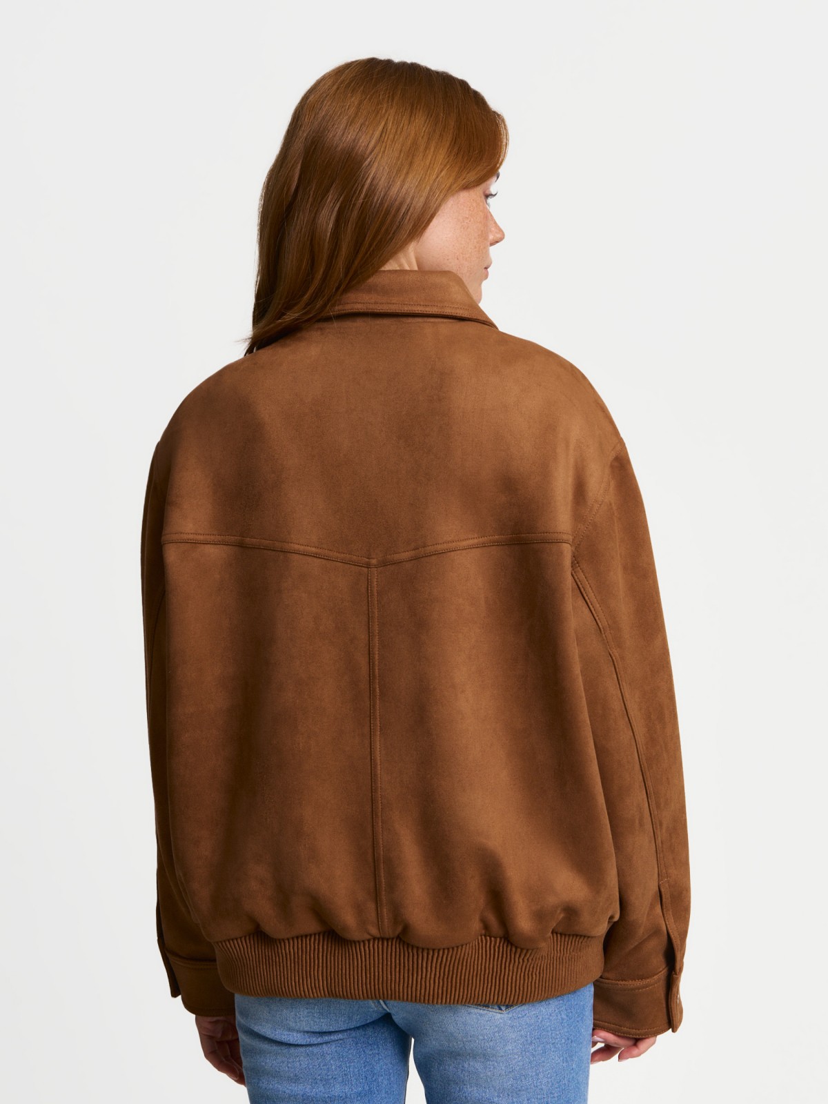 Куртка-бомбер из экозамши с воротником