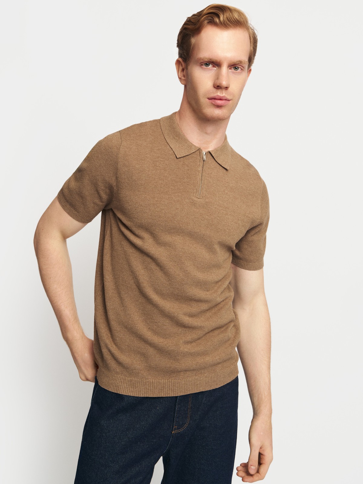 Трикотажный джемпер поло из хлопка с коротким рукавом