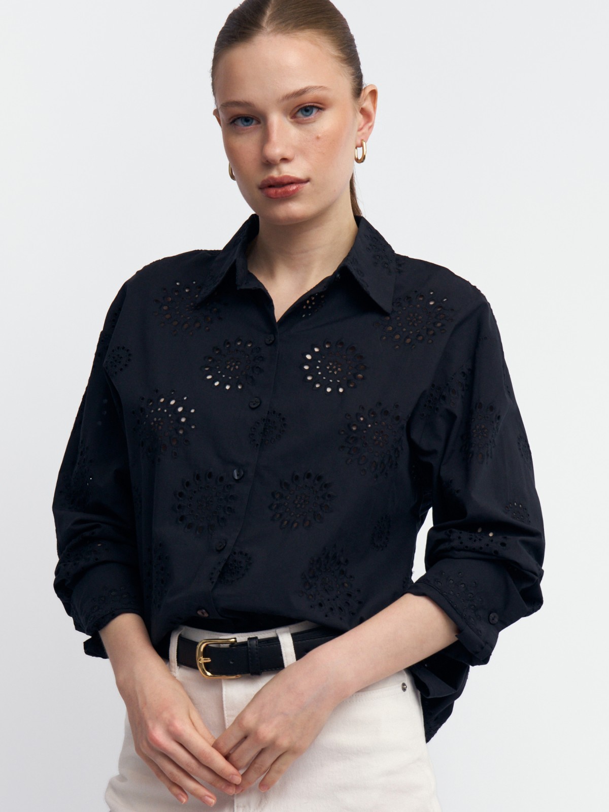 Рубашка из хлопка с вышивкой ришелье