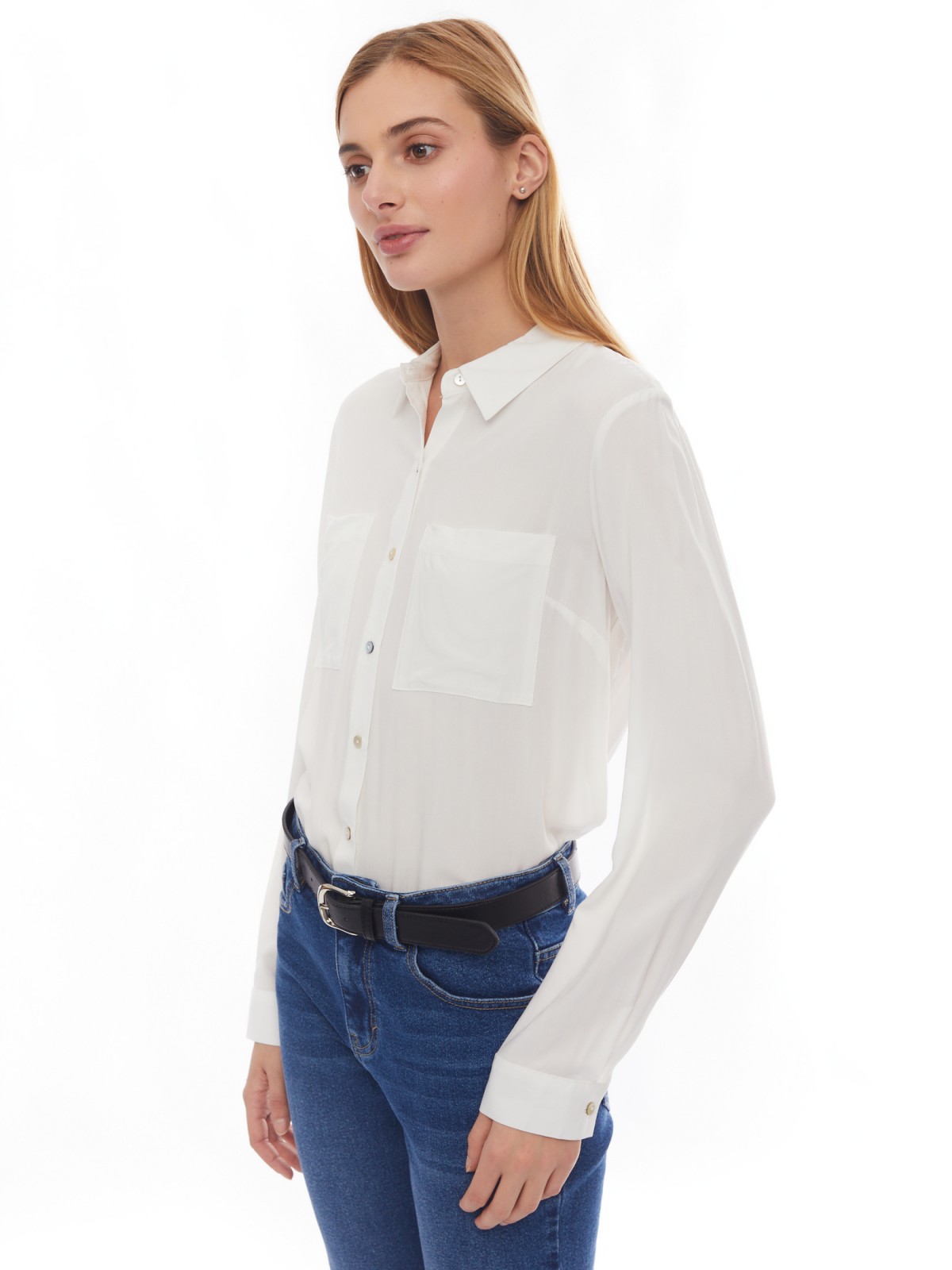 Офисная рубашка из вискозы с карманами zolla 02413117Y252, цвет молоко, размер XXS