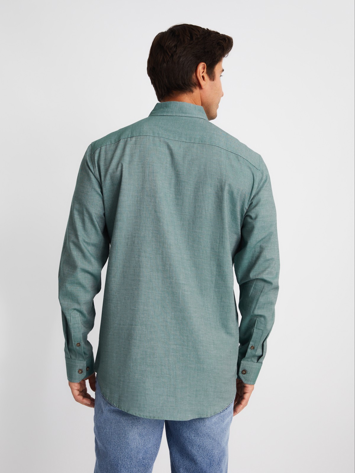 Рубашка из хлопка с длинным рукавом и карманами zolla 01413214R033, цвет зеленый, размер M - фото 5