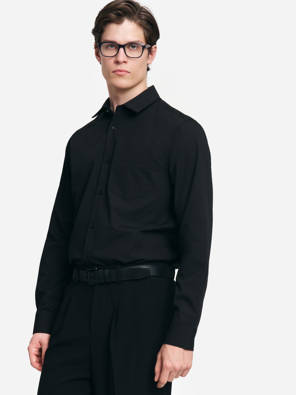 Однотонная рубашка с длинным рукавом