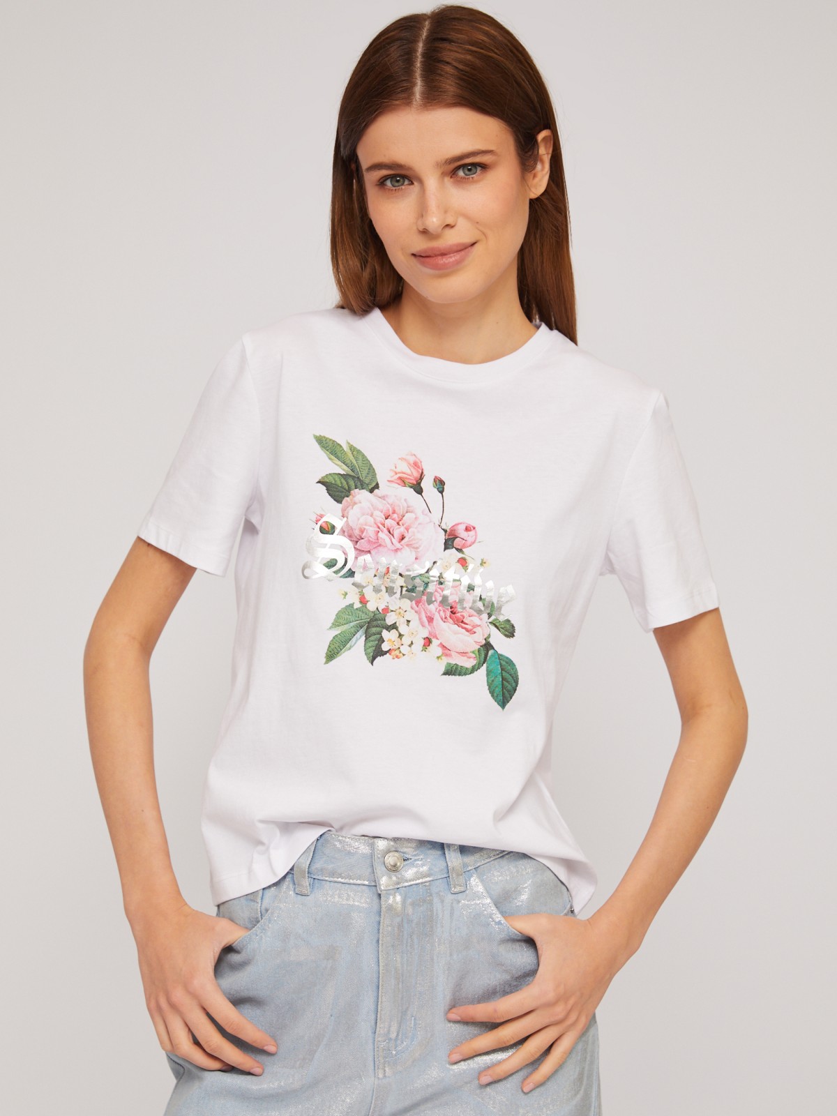 Футболка из хлопка с цветочным принтом