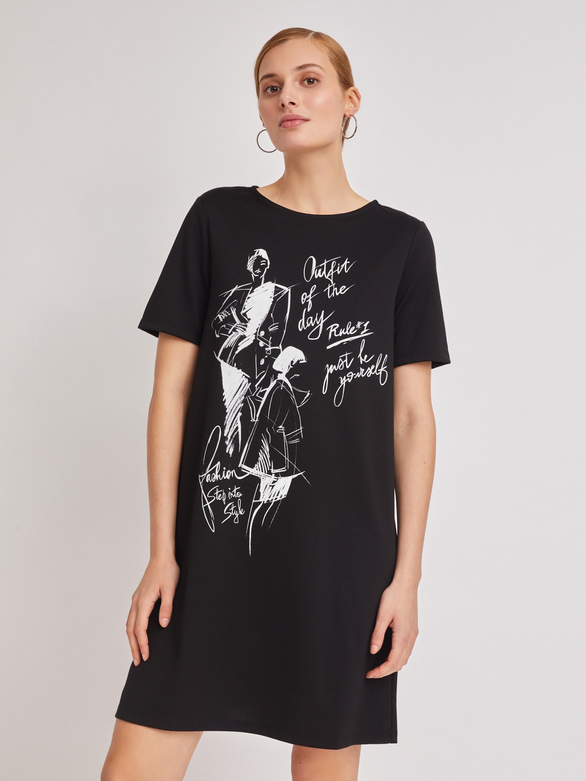 Платье-футболка с принтом zolla 22321812L012, цвет черный, размер XS - фото 1