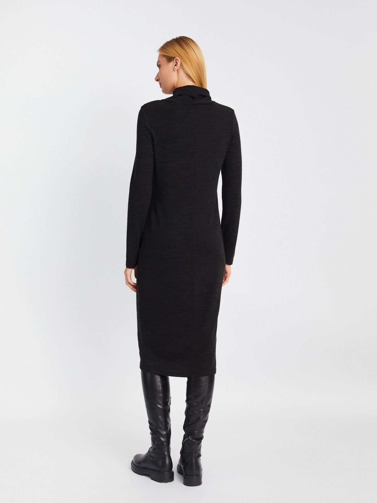 Трикотажное платье-свитер длины миди с высоким горлом zolla 02334819F062, цвет темно-серый, размер XS - фото 6