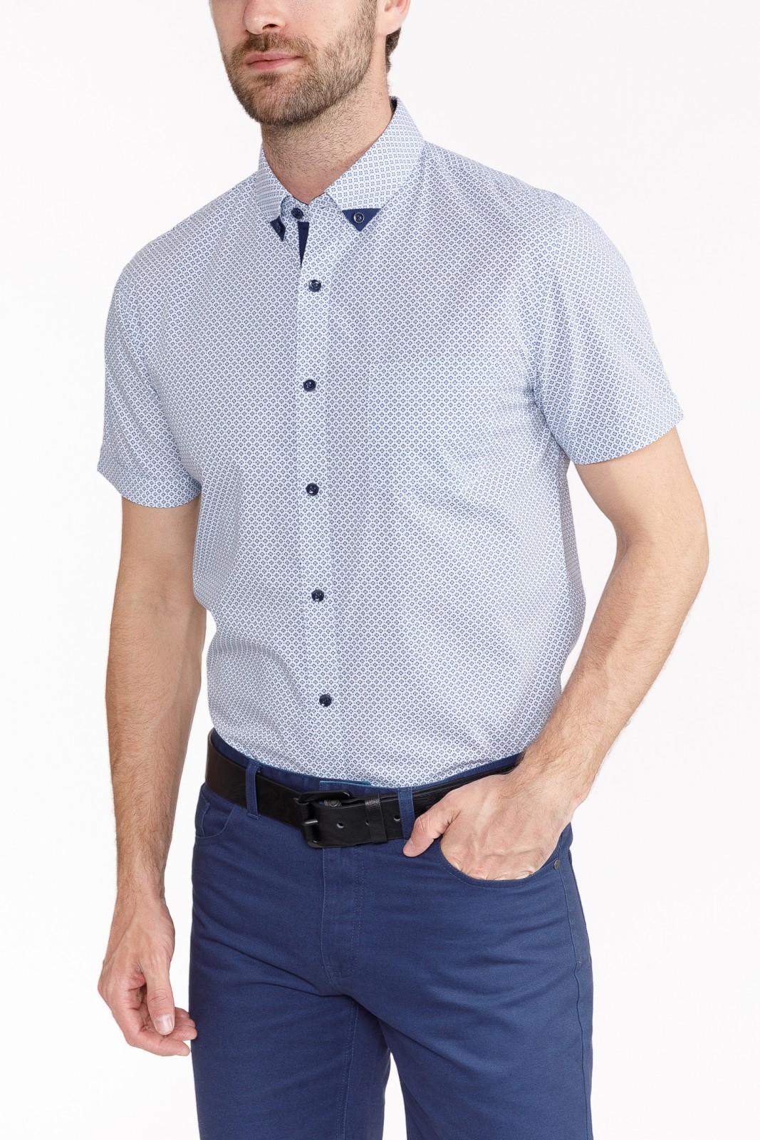 Рубашка с  короткими рукавами zolla 010242259043, цвет светло-голубой, размер S