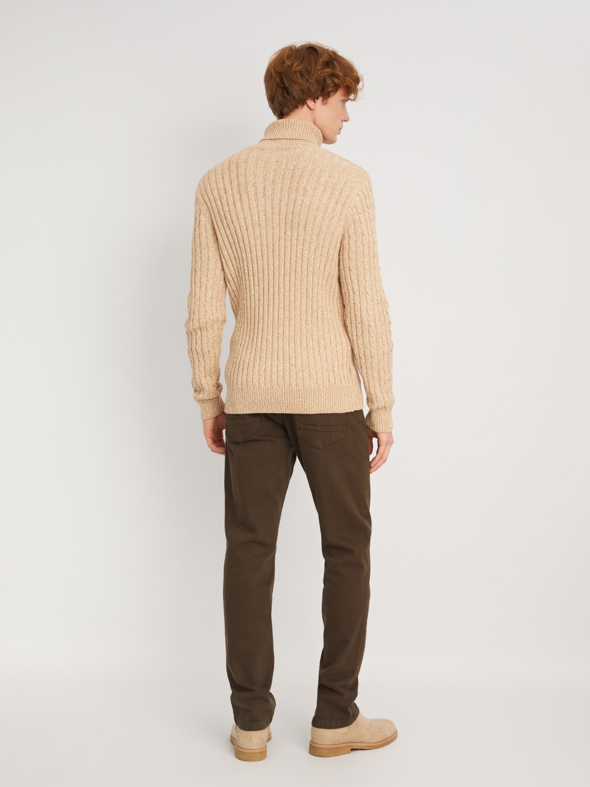 Вязаный свитер с фактурным узором косы zolla 013446165093, цвет коричневый, размер S - фото 6