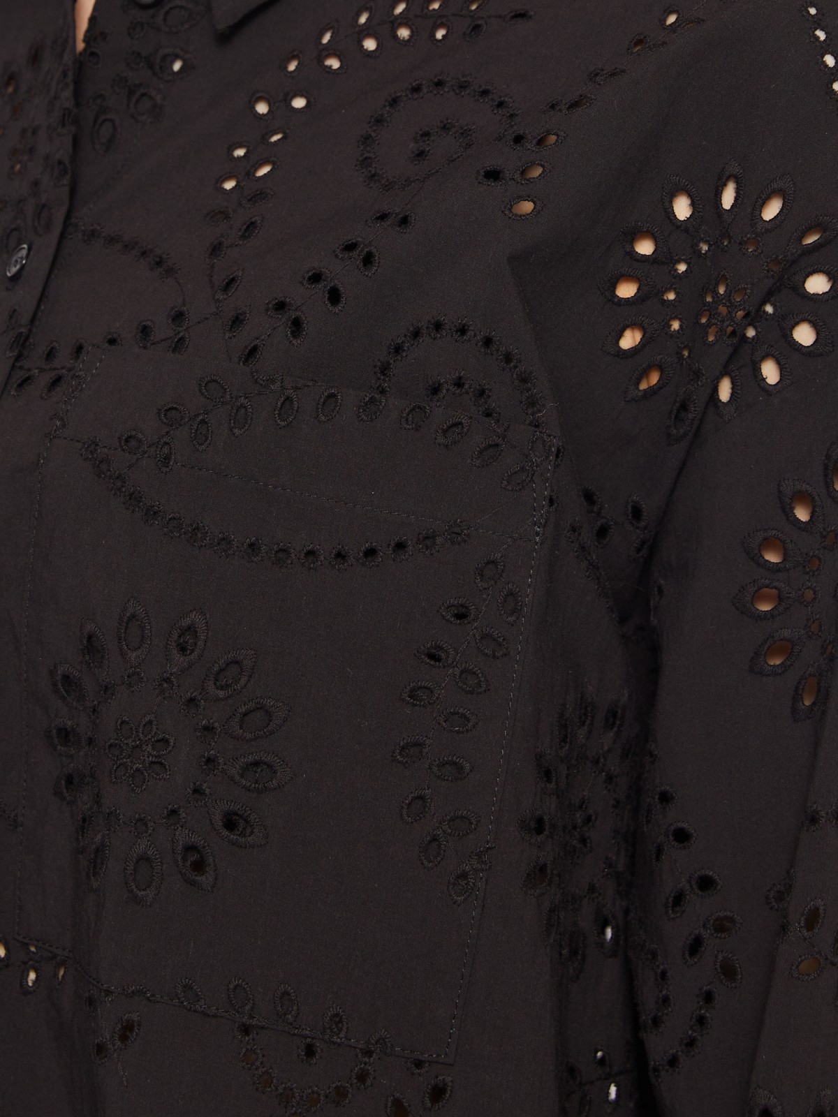 Рубашка из хлопка с вышивкой ришелье zolla 024221159013, цвет черный, размер XL - фото 5